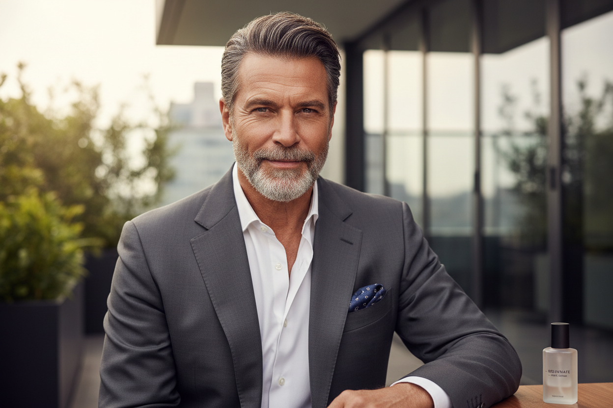 Hombre maduro bien cuidado piel bronceada